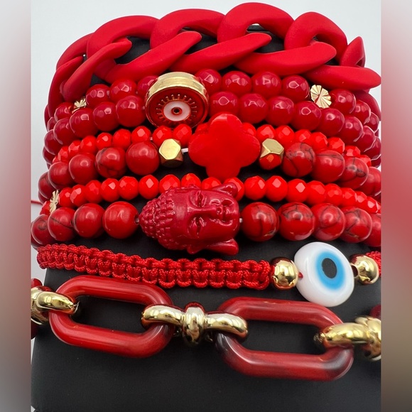 Evening Red Trendy Beaded Bracelet Set - Stylish Fashionable Bead Bracelets - Picture 15 of 15